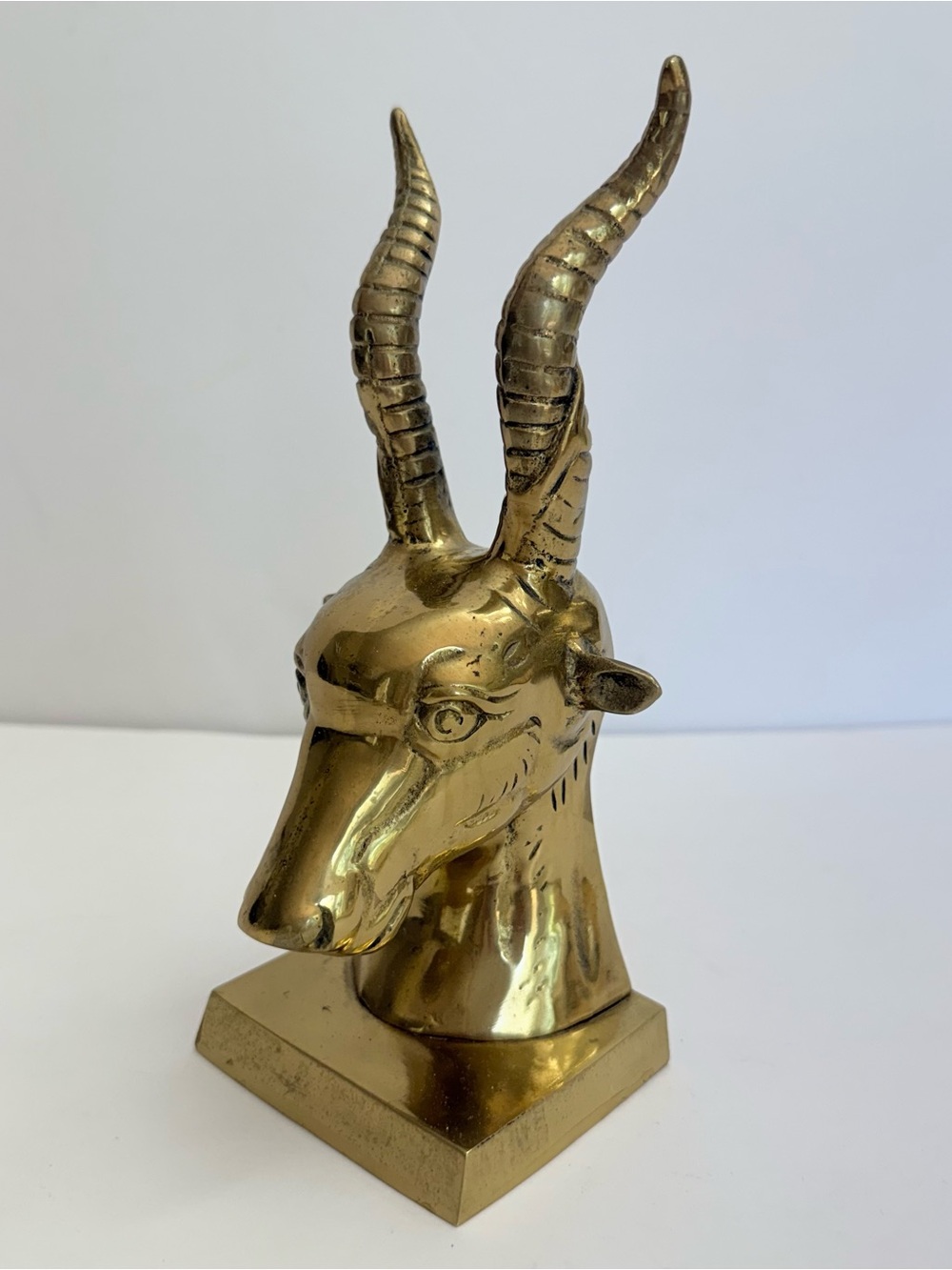 Vintage Solid Brass Gazelle Antelope Head Bust Paperweight Sculpture MCM Decor